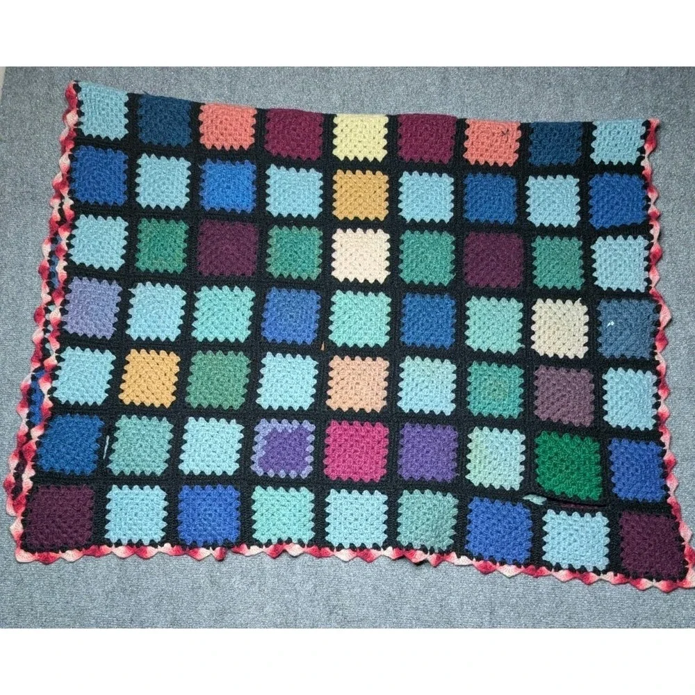 Handmade Crochet Granny Square Bed/ Sofa Couch Runner 58x38 Multicolored READ